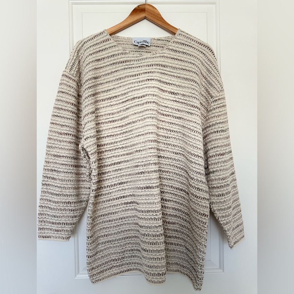 Vintage Capistrano Striped Knit Sweater 80s 90s Neutral Oversized Cozy